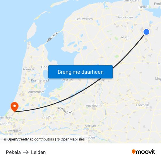 Pekela to Leiden map