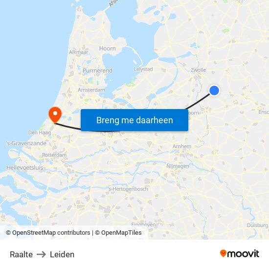 Raalte to Leiden map