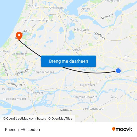 Rhenen to Leiden map