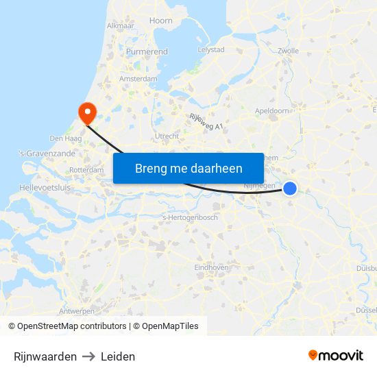 Rijnwaarden to Leiden map