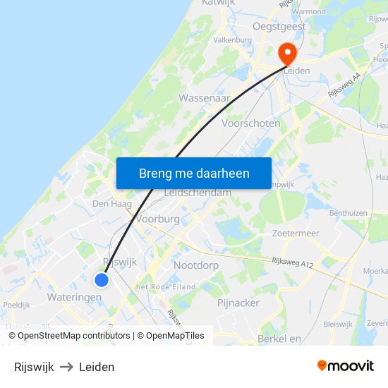 Rijswijk to Leiden map