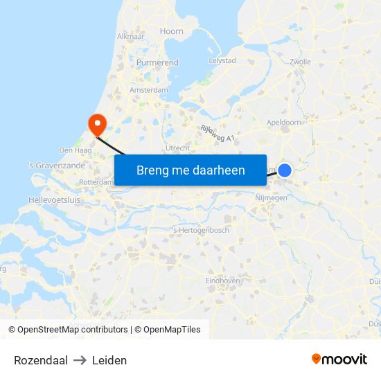 Rozendaal to Leiden map