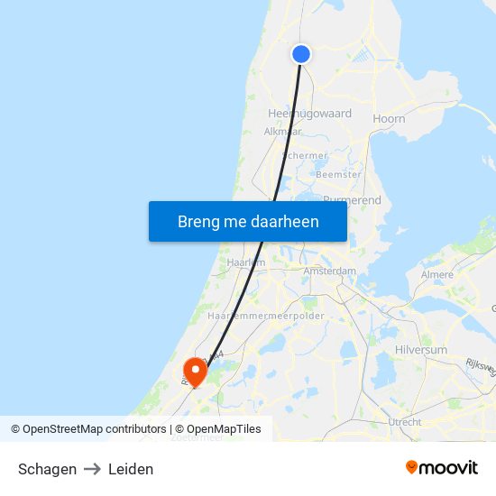 Schagen to Leiden map