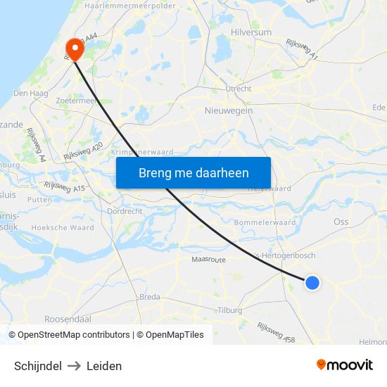 Schijndel to Leiden map