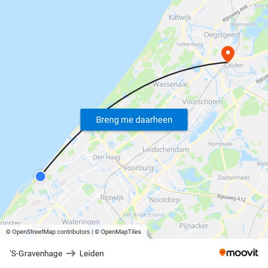 'S-Gravenhage to Leiden map