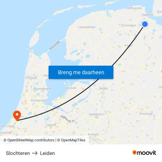 Slochteren to Leiden map