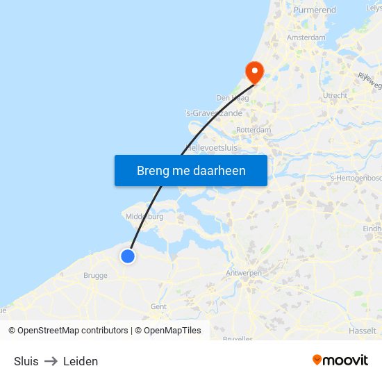 Sluis to Leiden map