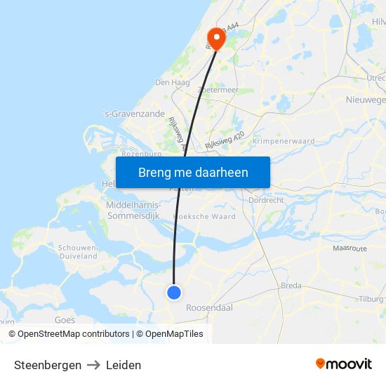 Steenbergen to Leiden map