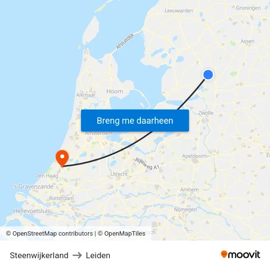 Steenwijkerland to Leiden map