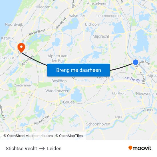 Stichtse Vecht to Leiden map