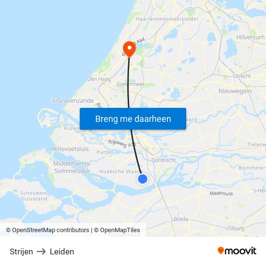 Strijen to Leiden map