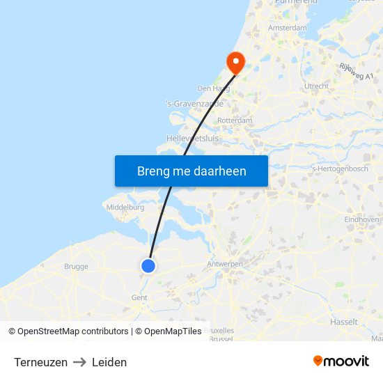 Terneuzen to Leiden map