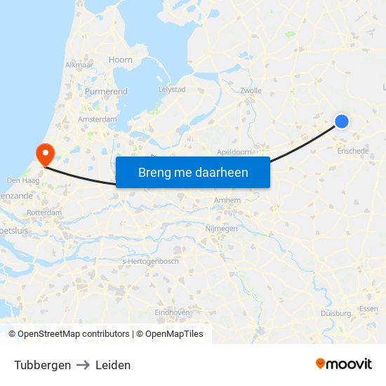 Tubbergen to Leiden map