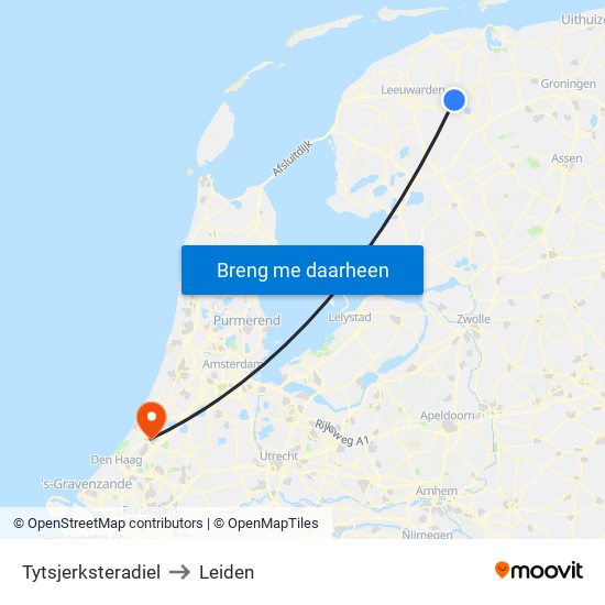 Tytsjerksteradiel to Leiden map