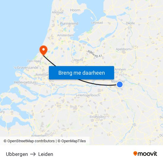 Ubbergen to Leiden map