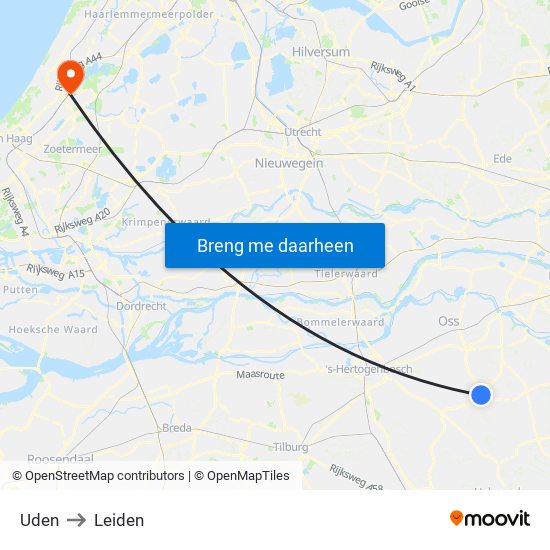 Uden to Leiden map
