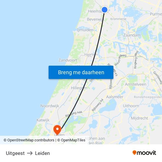 Uitgeest to Leiden map