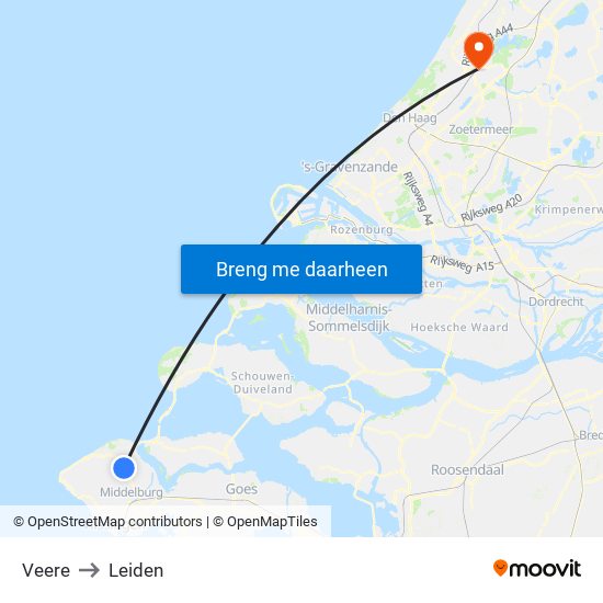 Veere to Leiden map