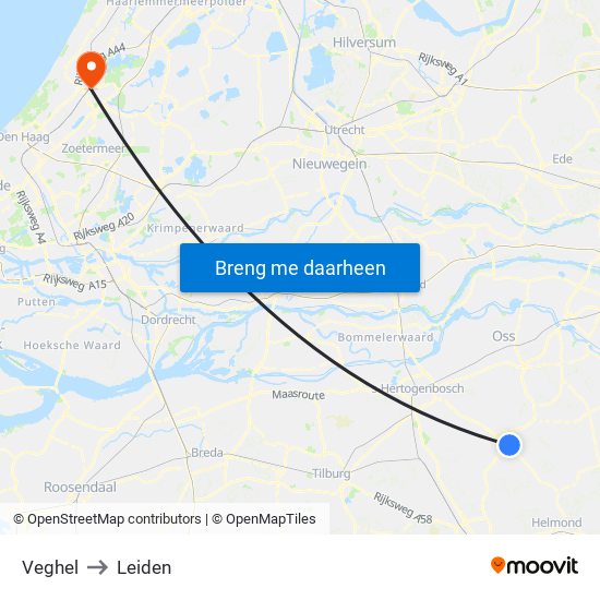 Veghel to Leiden map