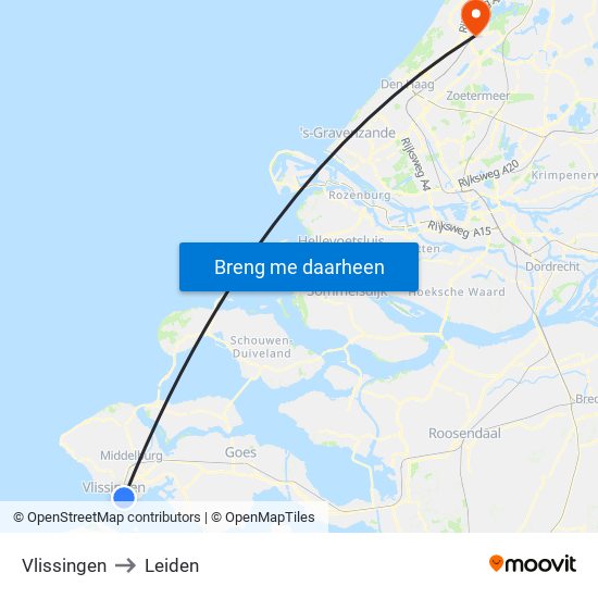 Vlissingen to Leiden map