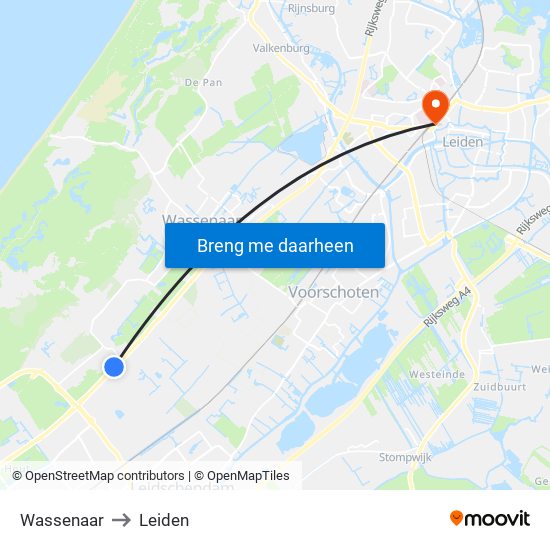 Wassenaar to Leiden map