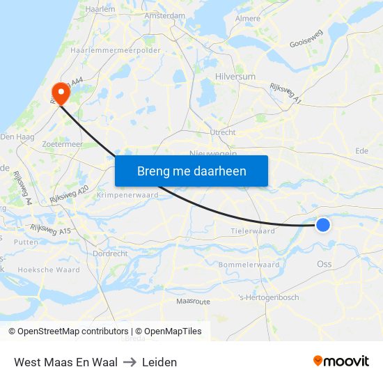 West Maas En Waal to Leiden map