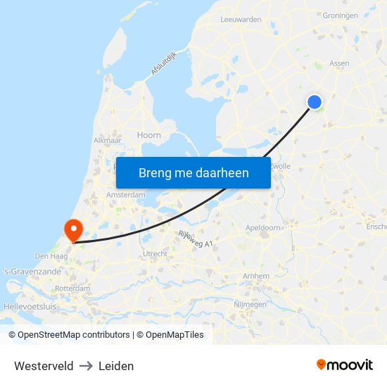 Westerveld to Leiden map
