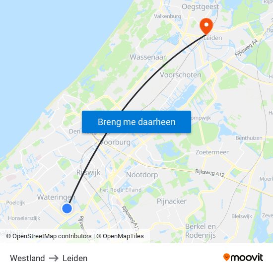 Westland to Leiden map
