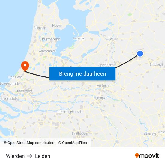 Wierden to Leiden map