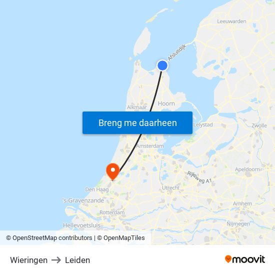 Wieringen to Leiden map