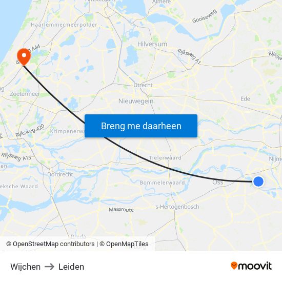 Wijchen to Leiden map