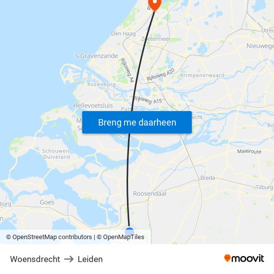 Woensdrecht to Leiden map