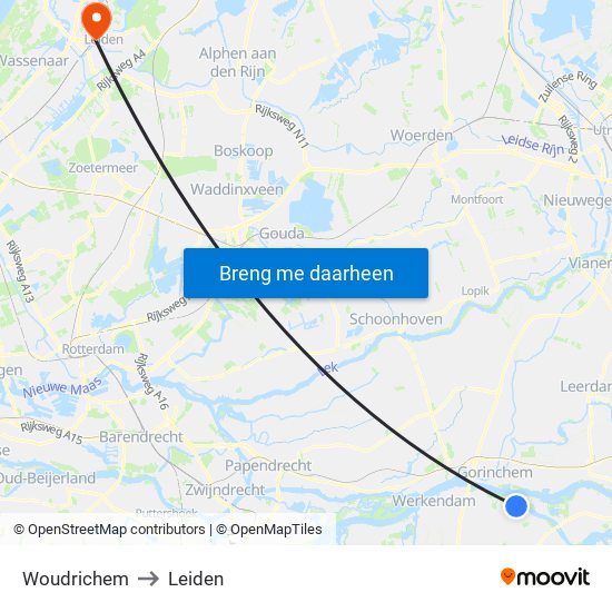 Woudrichem to Leiden map