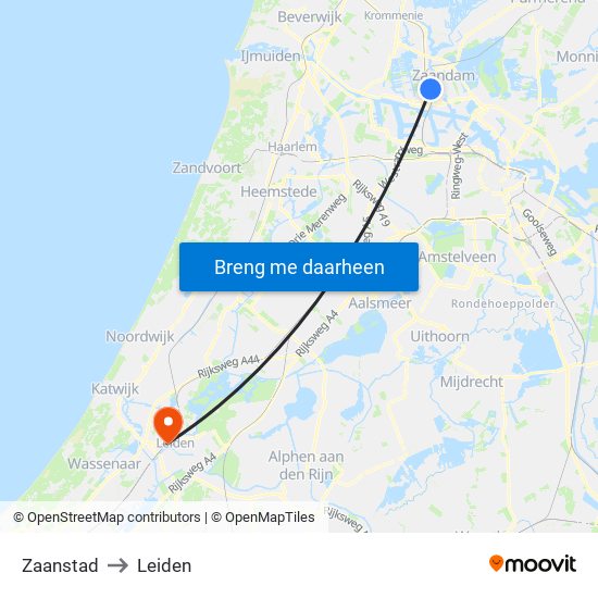 Zaanstad to Leiden map