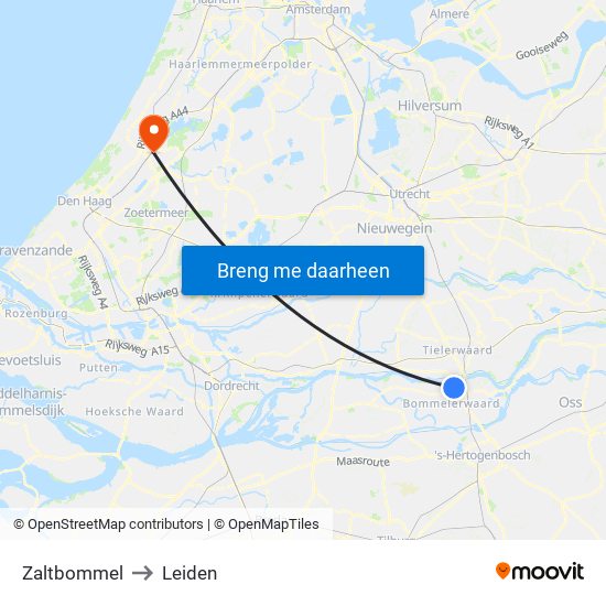 Zaltbommel to Leiden map