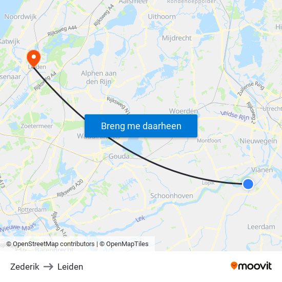Zederik to Leiden map