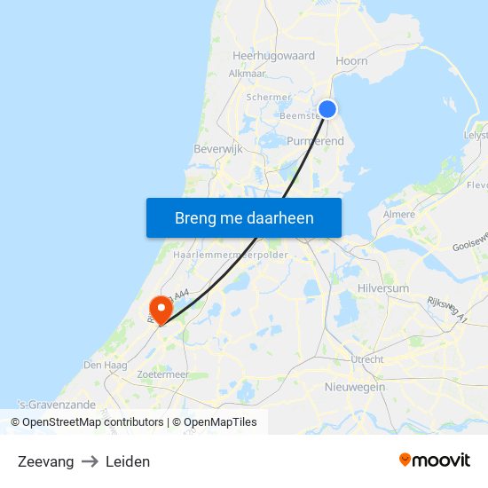 Zeevang to Leiden map