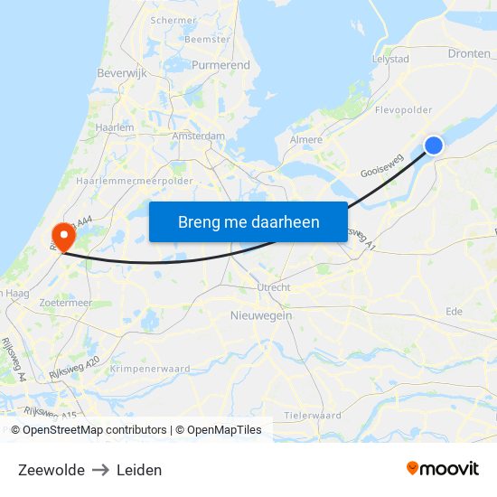 Zeewolde to Leiden map
