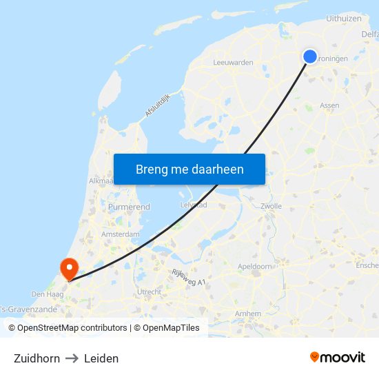 Zuidhorn to Leiden map