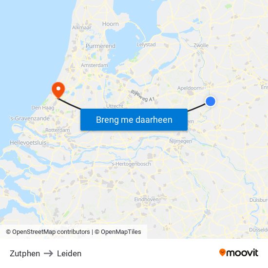 Zutphen to Leiden map