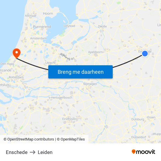 Enschede to Leiden map