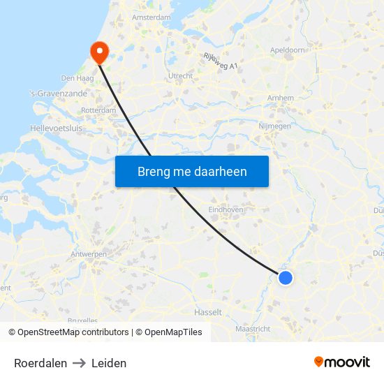 Roerdalen to Leiden map