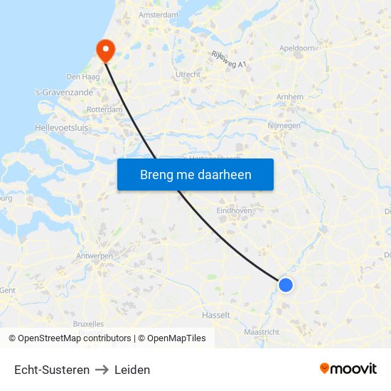 Echt-Susteren to Leiden map