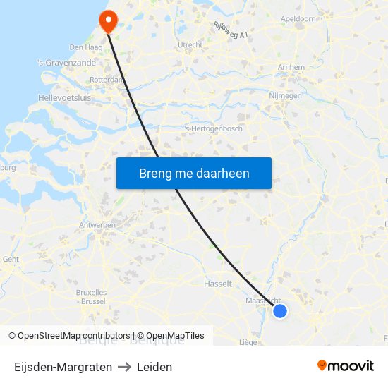 Eijsden-Margraten to Leiden map