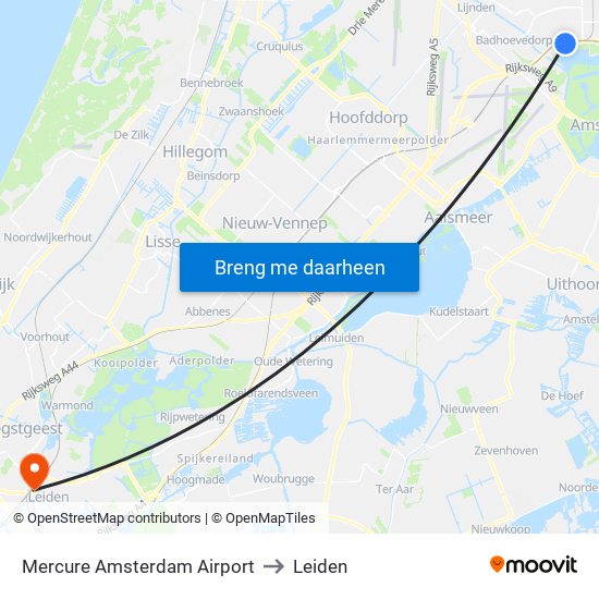 Mercure Amsterdam Airport to Leiden map