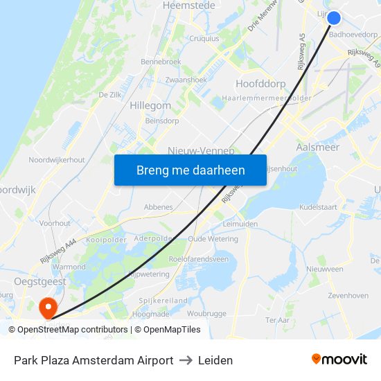 Park Plaza Amsterdam Airport to Leiden map