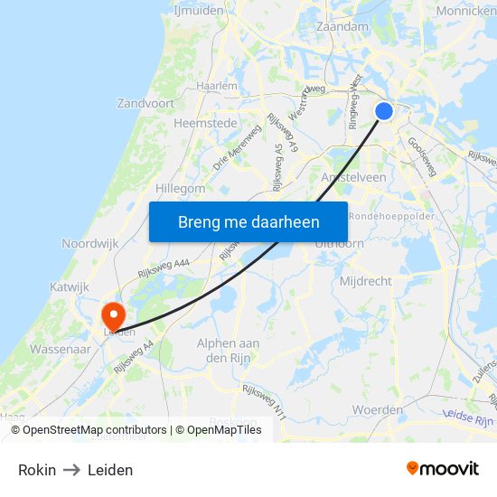 Rokin to Leiden map