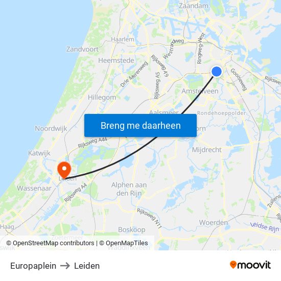 Europaplein to Leiden map