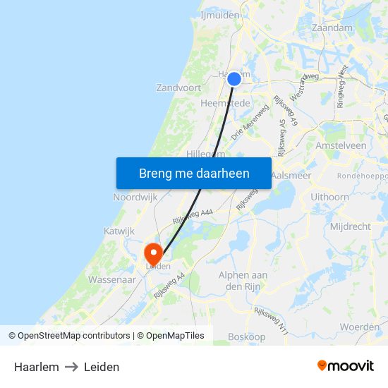 Haarlem to Leiden map