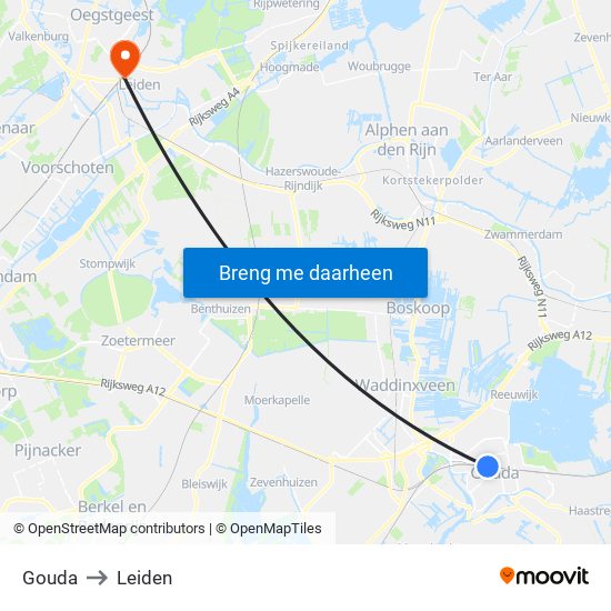 Gouda to Leiden map